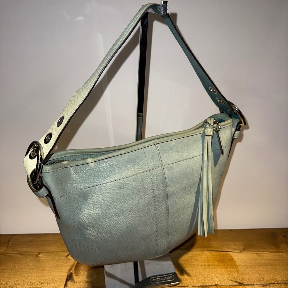 Vintage Coach 3038 Medium Soho Hobo Aqua Pebbled Leather Tassel Shoulder Bag